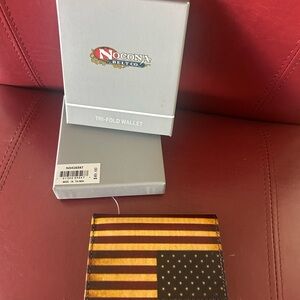 Nocona Men's Flag Design Trifold Wallet - Brown and Gold